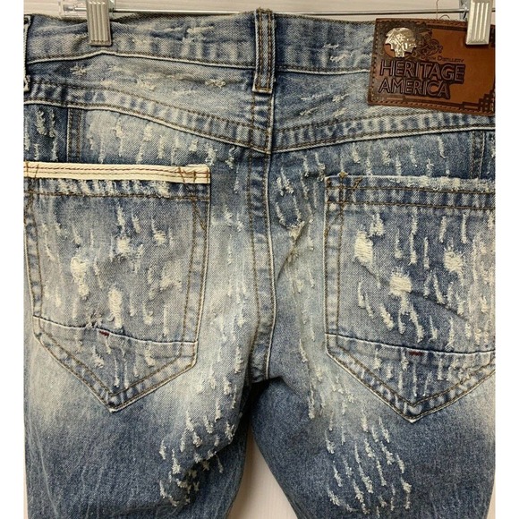 The Heritage By America 1776 Ripped Distressed Denim Jeans Size 34x33 FS Charity - Picture 8 of 12